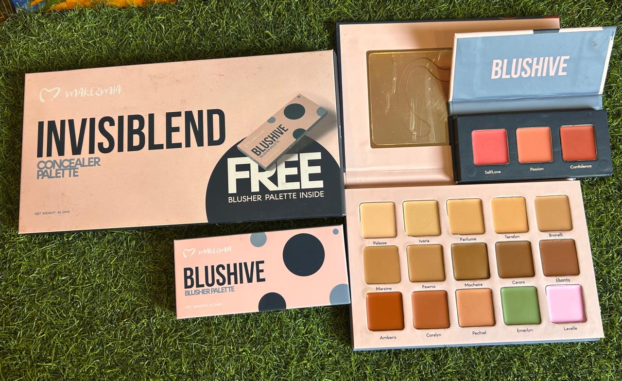 Makezmia Invisiblend Concealer Palette + FREE BlushHive Blusher Palette INSIDE